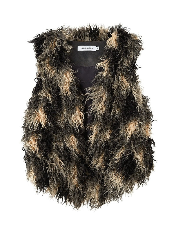 Plush V-neck Fake Fur Vest【s0000004242】