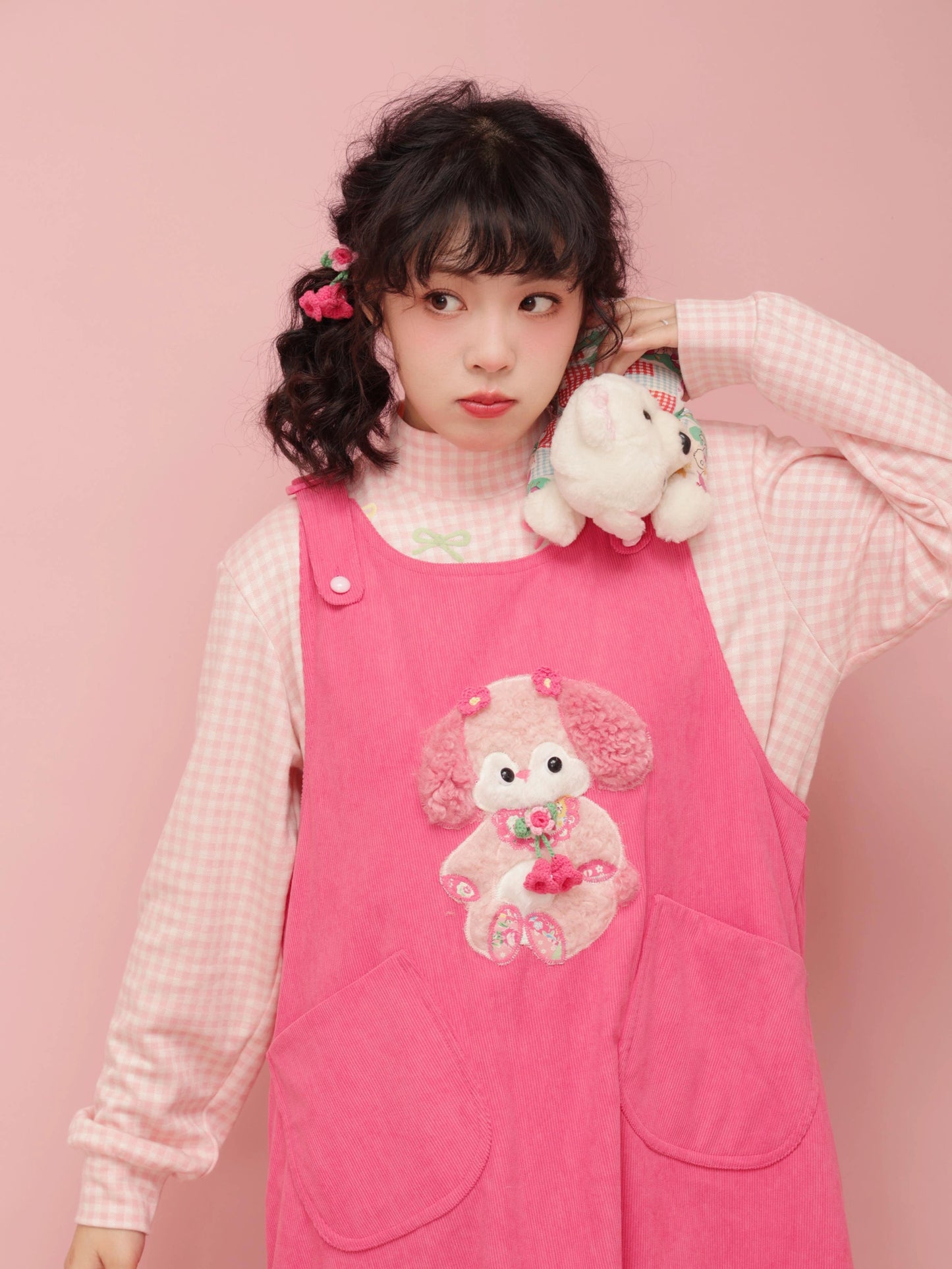 Puppy Doll Applique Cute Corduroy Tank Dress【s0000004294】