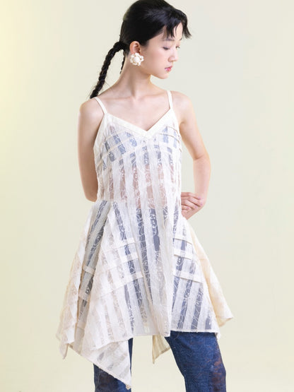 Sheer Lace Stripes Tunic Cami One-Piece【s0000001893】