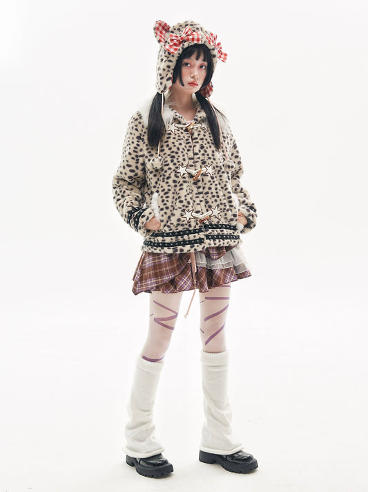 Y2K Sweet Cool Spice Girl Cute Leopard Coat Niche Design Girl Plush Coat [s0000004274]