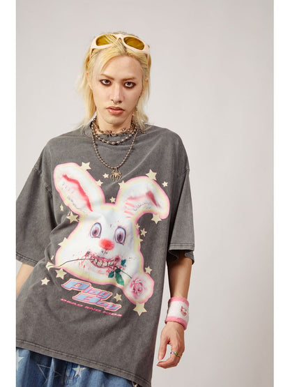 Punk rock rabbit loose T-shirt【s0000001847】