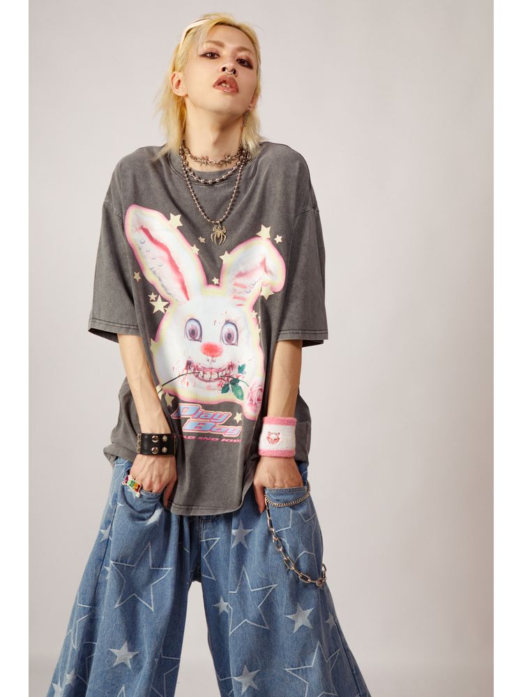 Punk rock rabbit loose T-shirt【s0000001847】