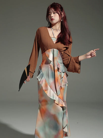 Fake Two-piece Mermaid Marble Long Dress【s0000004232】