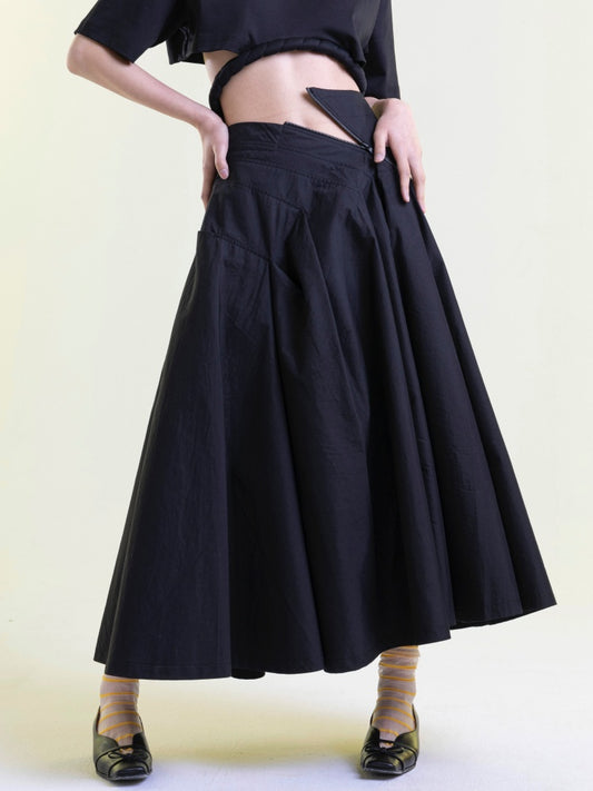 Diagonal Placket Zipper Pleated Long Skirt【s0000001903】