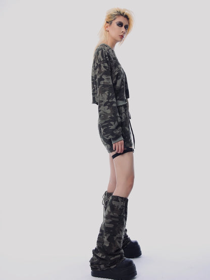 Camouflage Pattern Sweat shirt &amp; Mini skirt Set-up【s0000001181】