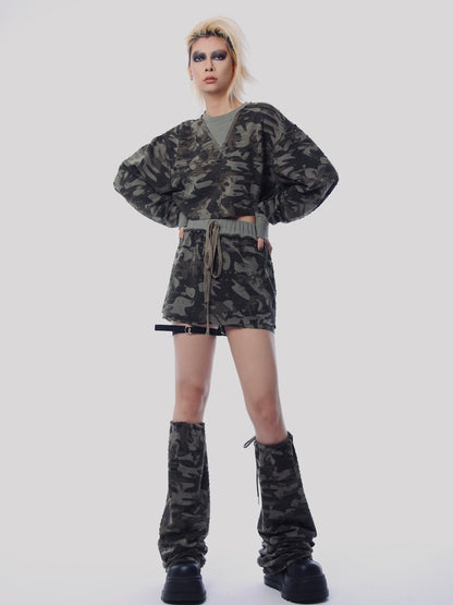 Camouflage Pattern Sweat shirt &amp; Mini skirt Set-up【s0000001181】