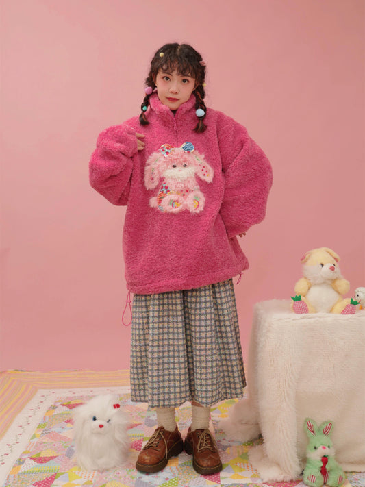 Puppy Doll Embroidered Raspberry Pink Plush Jacket【s0000004302】
