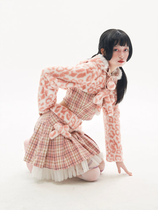 Niche Design Pink Cute Short Top Sweet Cool Spice Girl Plush Jacket【s0000004272】