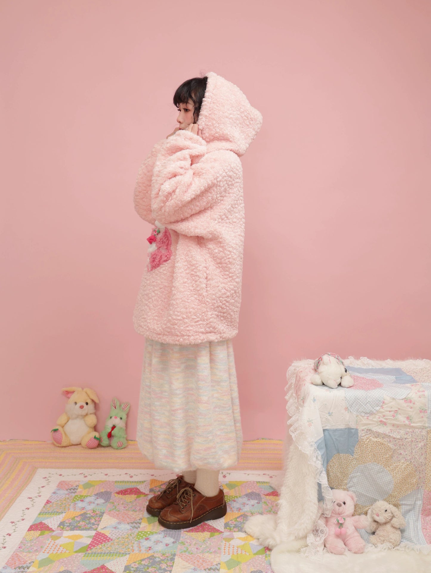 Puppy Dolls Stereoscopic Applique Pink Hooded Plush Jacket s0000004290 puppy-dolls-stereoscopic-applique-pink-hooded-plush-jacket-s0000004290