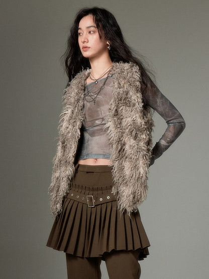 Plush V-neck Fake Fur Vest【s0000004242】