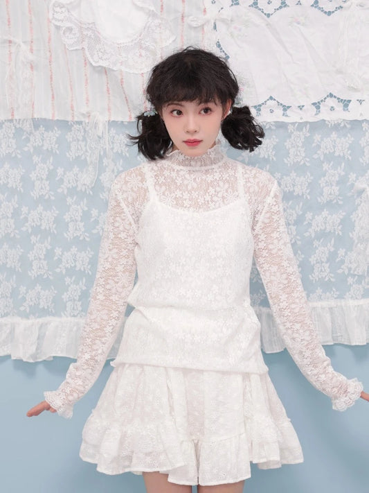 Girly lace flower shirt【s0000007739】