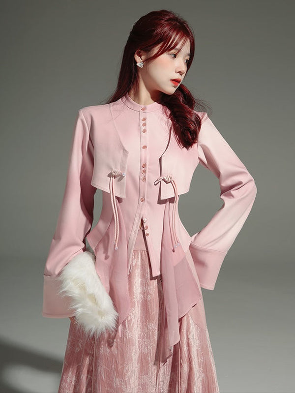 Chinese Style Slimming Shirt & Bamboo Leaf Velvet Skirt【s0000004238】