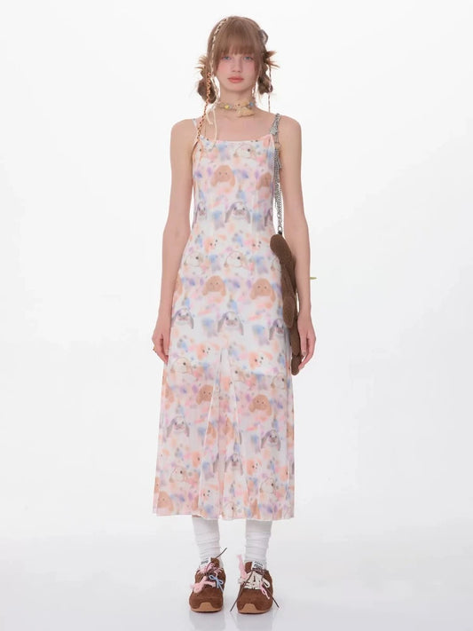 Printed sleeveless suspender dress【s0000007541】