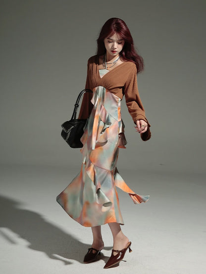 Fake Two-piece Mermaid Marble Long Dress【s0000004232】