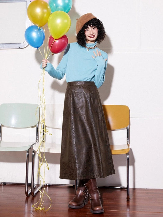 Retro Print Leather A-Line Skirt【s0000005536】