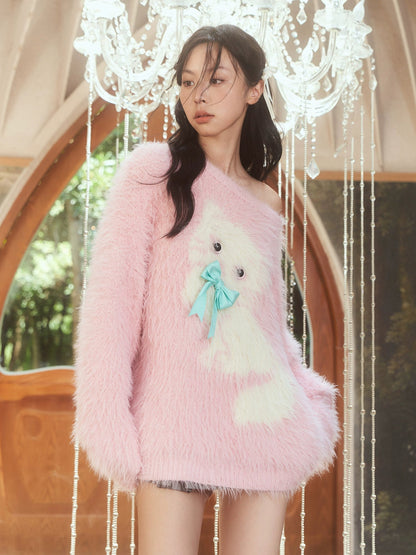 Round Neck Cat Bow Fluffy Sweater【s0000003988】