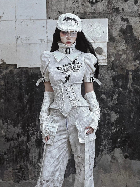 Suede perforated asymmetrical corset【s0000005569】