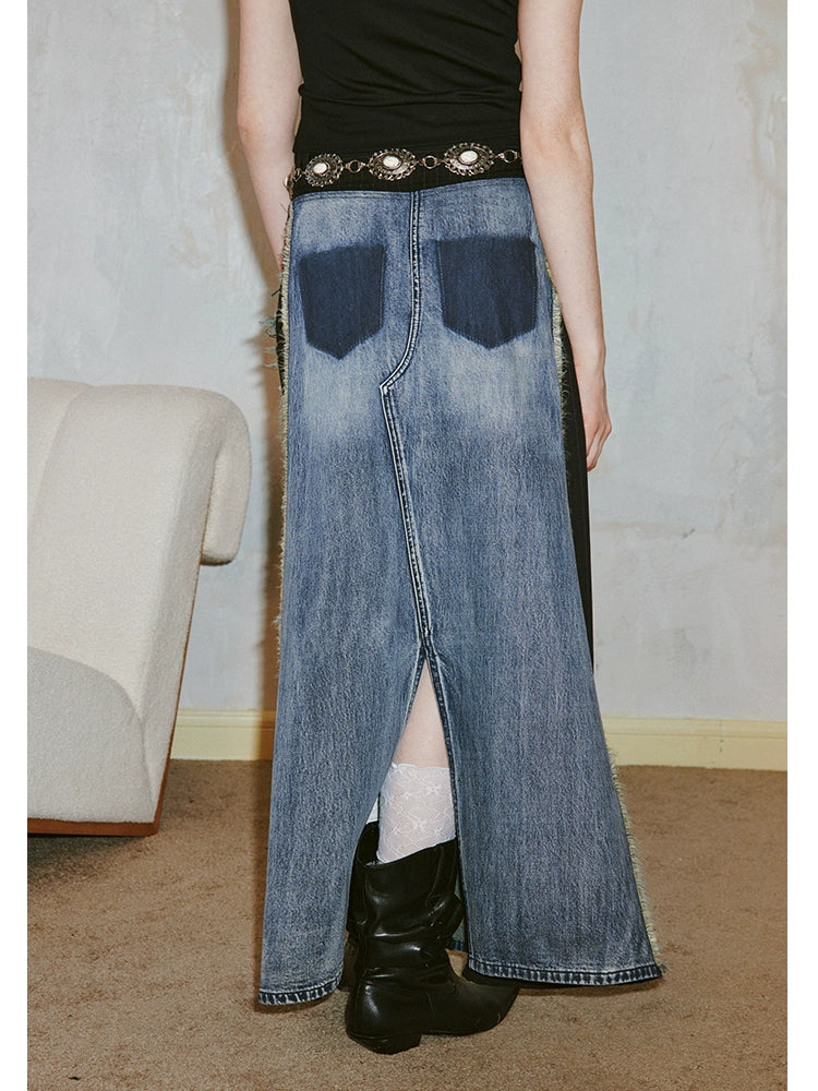 Denim patchwork skirt【s0000007596】