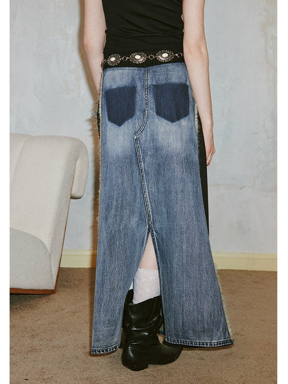 Denim patchwork skirt【s0000007596】