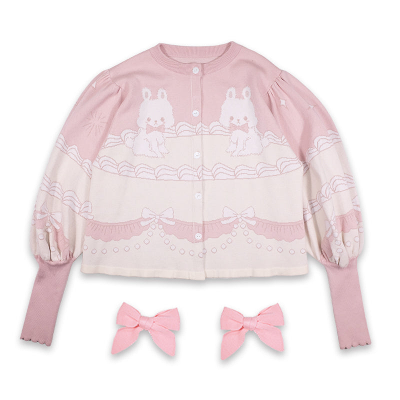 Rabbit Cream Cake lolita Sweet Bow Knit Cardigan【s0000001354】