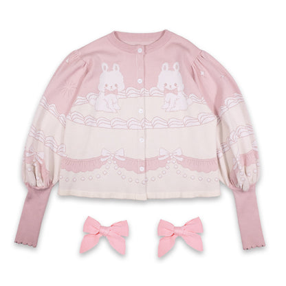 Rabbit Cream Cake lolita Sweet Bow Knit Cardigan【s0000001354】