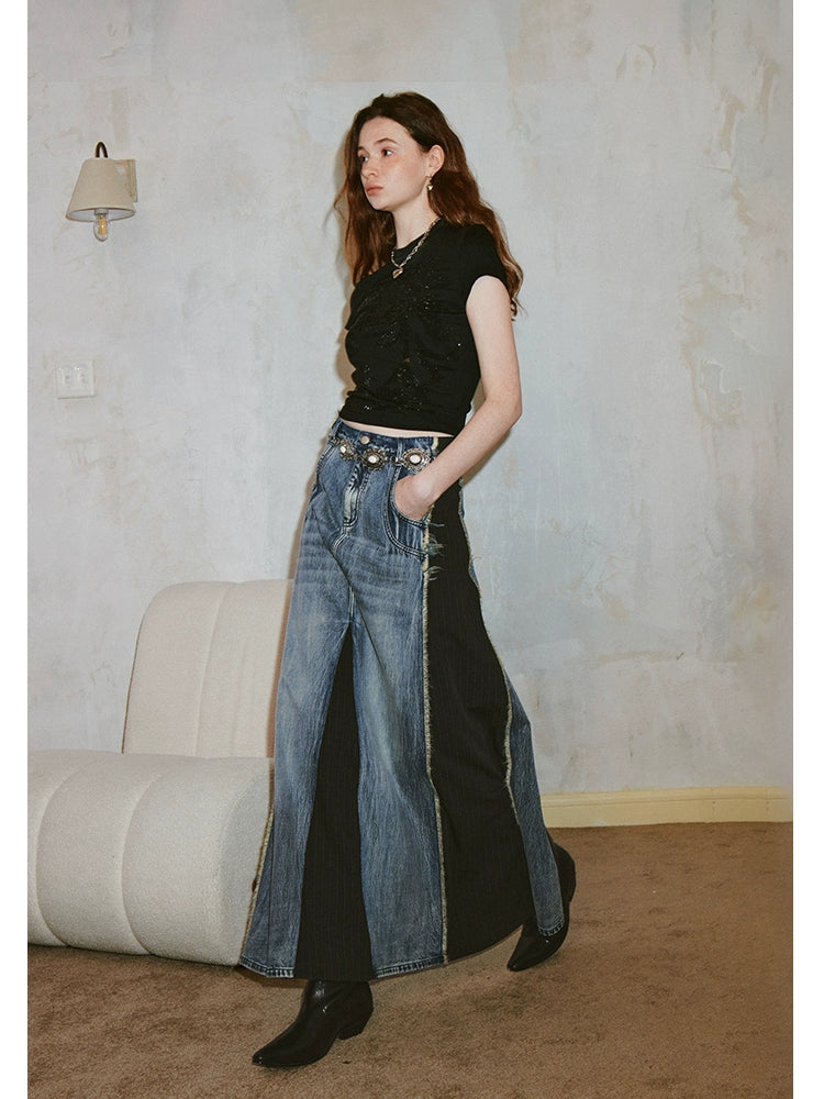 Denim patchwork skirt【s0000007596】