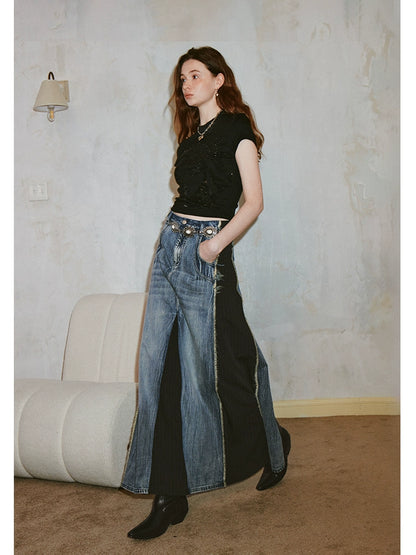 Denim patchwork skirt【s0000007596】