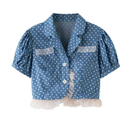 Polka dot frill short sleeve jacket【s0000001888】