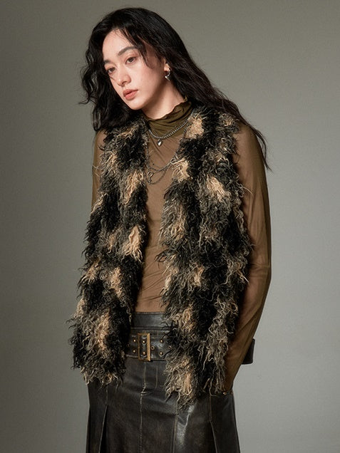 Plush V-neck Fake Fur Vest【s0000004242】