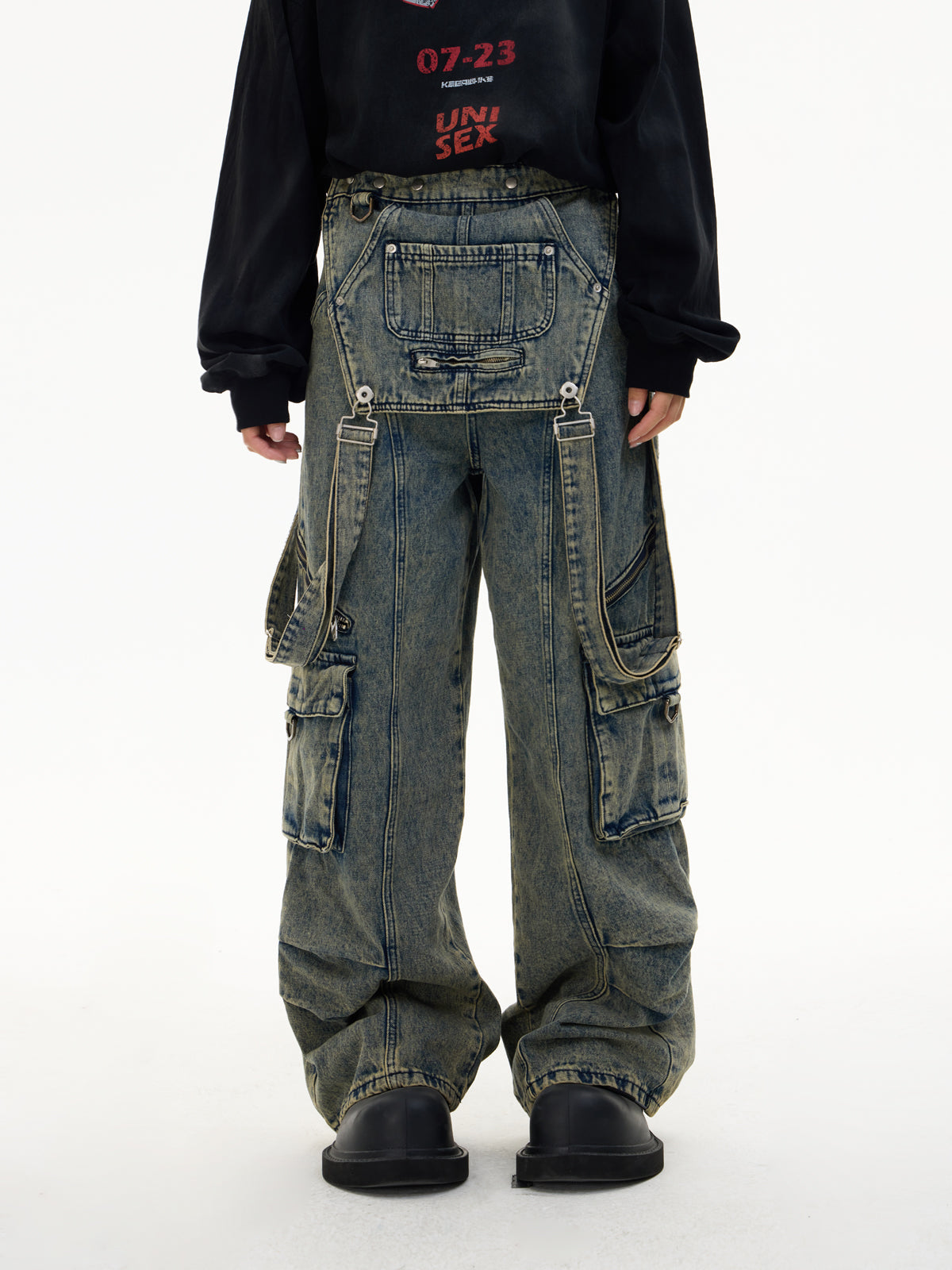 Detachable Suspender Washed Multi-pocket Cargo Jeans【s0000004185】