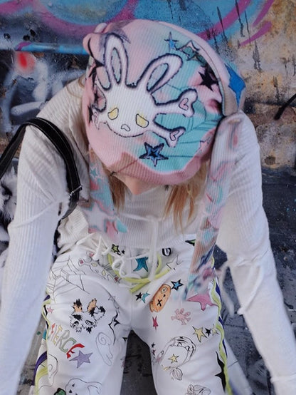 Rabbit Skull Printed Knitted Hat【s0000004225】