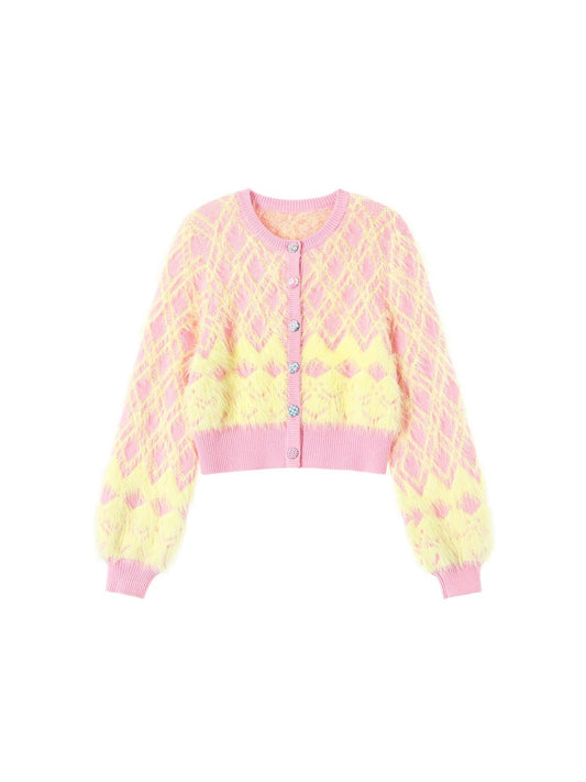 Diamond Check Plush Cardigan & Knitted Skirt【s0000000504】 - SCULTURE（エスカルチャー）