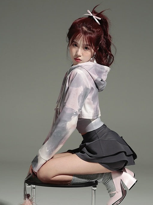 Splash Ink Printed Sweat Shirt Set-up &amp; Culottes【s0000004236】