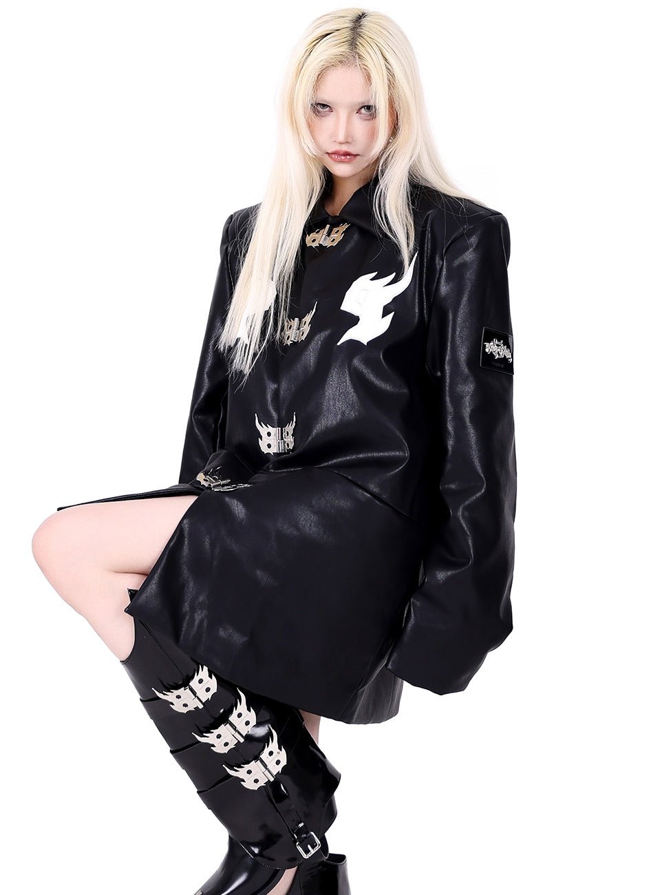 Flame Embroidered Loose Warm Leather Jacket【s0000000364】 - SCULTURE（エスカルチャー）