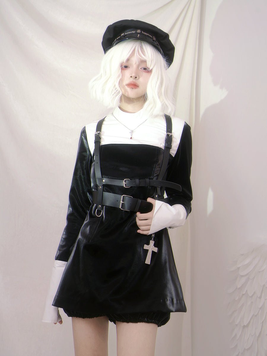 Gothic Checked Plain Embroidery One-piece【s0000000098】 - SCULTURE（エスカルチャー）