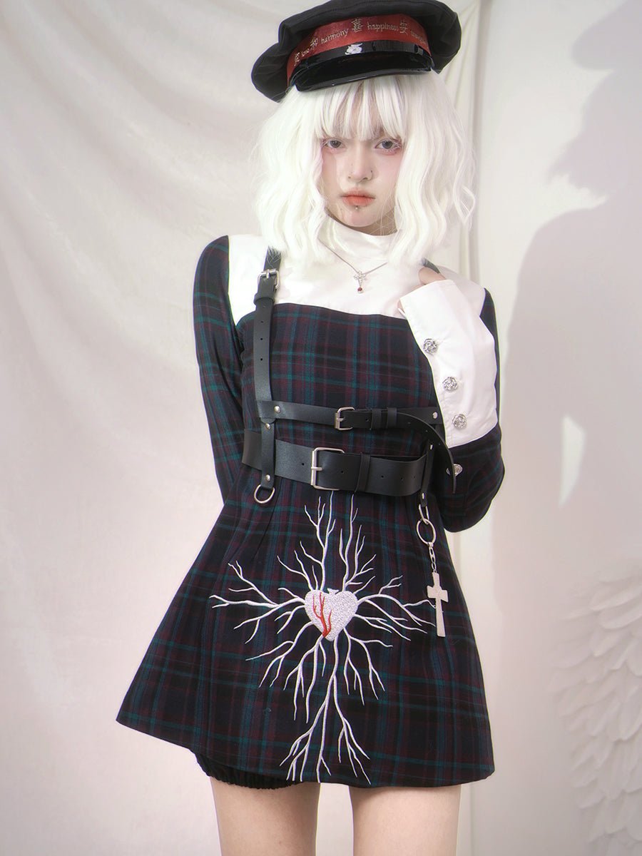 Gothic Checked Plain Embroidery One-piece【s0000000098】 - SCULTURE（エスカルチャー）