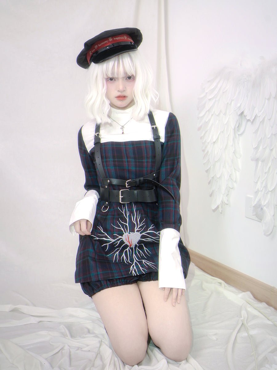 Gothic Checked Plain Embroidery One-piece【s0000000098】 - SCULTURE（エスカルチャー）