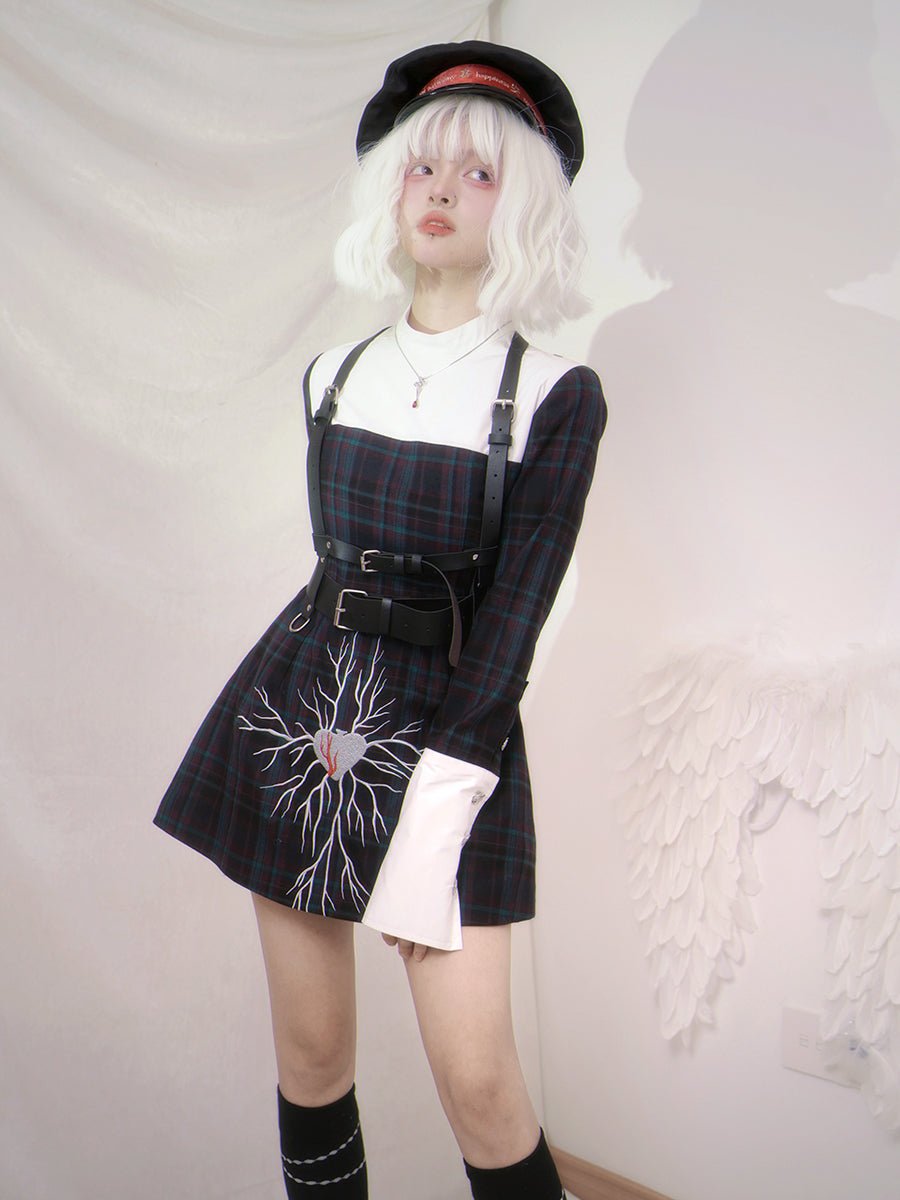 Gothic Checked Plain Embroidery One-piece【s0000000098】 - SCULTURE（エスカルチャー）