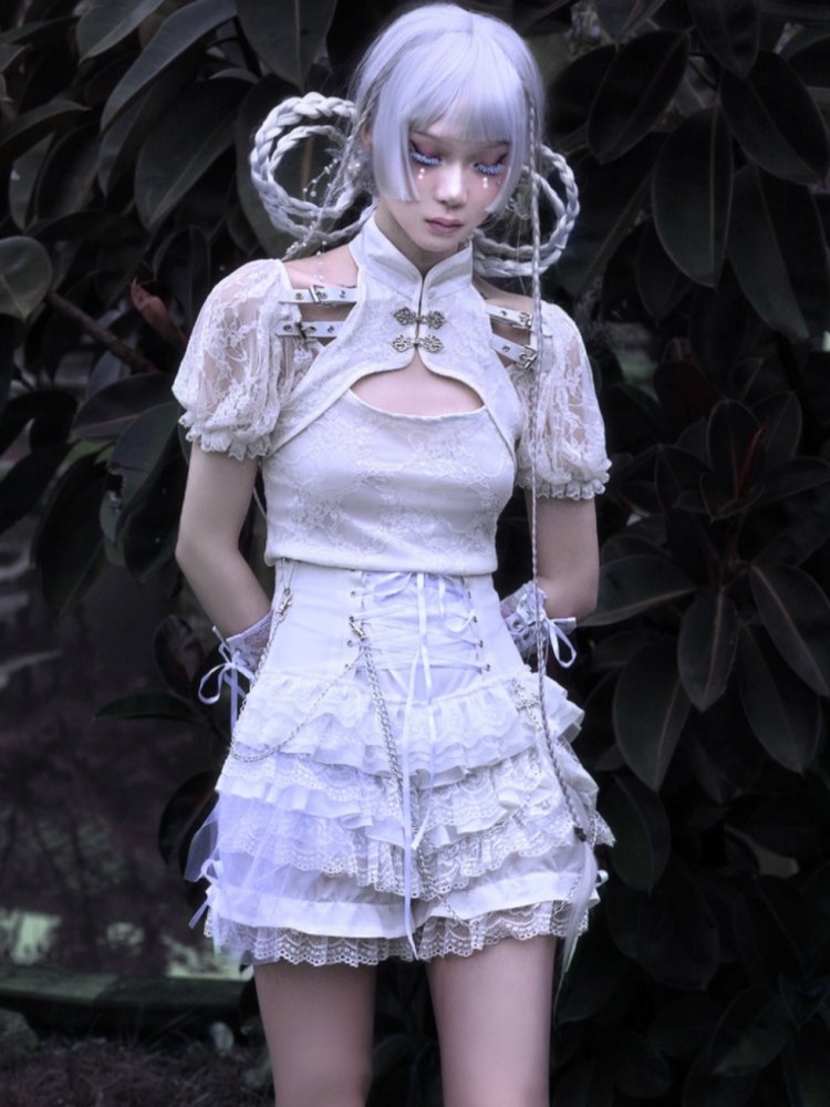 Gothic Punk Cross Chain Lace-up Peplum Short Pants【s0000000780】 - SCULTURE（エスカルチャー）