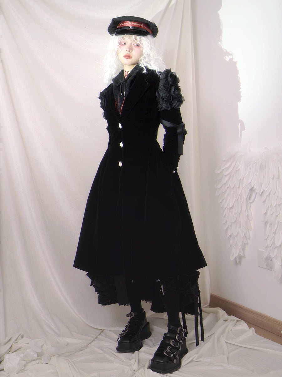 Lace Long Gothic Ribbon Velvet One-piece【s0000000086】 - SCULTURE（エスカルチャー）