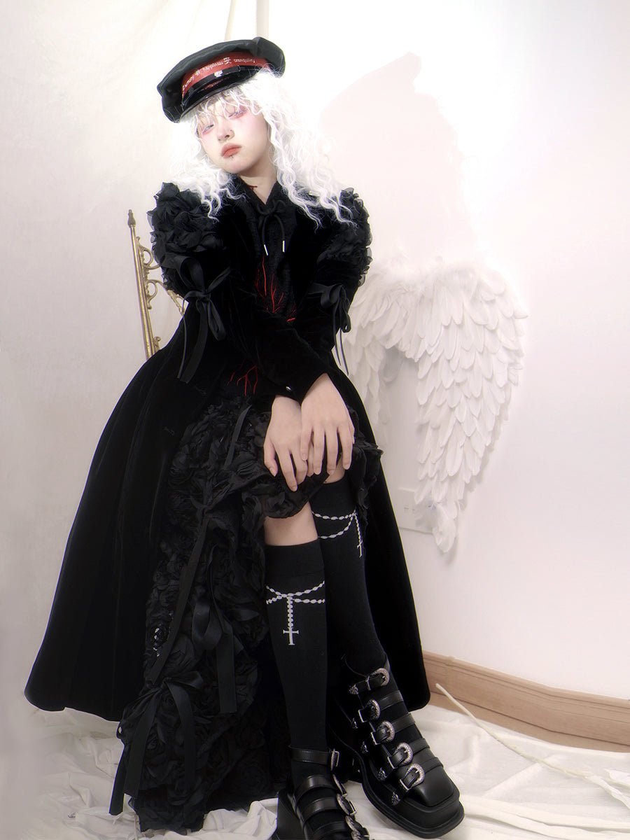 Lace Long Gothic Ribbon Velvet One-piece【s0000000086】 - SCULTURE（エスカルチャー）