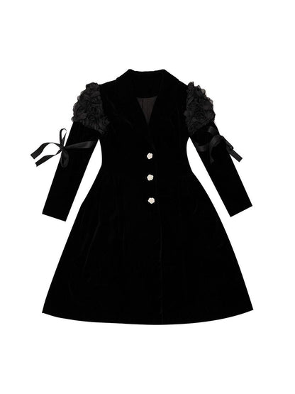 Lace Long Gothic Ribbon Velvet One-piece【s0000000086】 - SCULTURE（エスカルチャー）