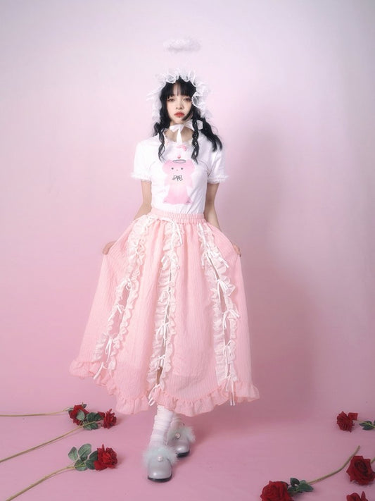 Lace strap bow petal elastic princess long skirt【s0000001114】 - SCULTURE（エスカルチャー）