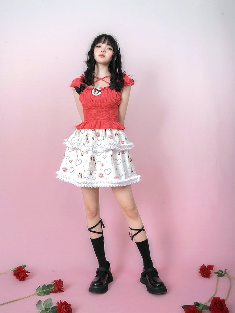 Pearl Print Cute Puffy Short Skirt【s0000001129】