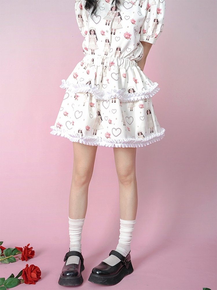 Pearl Print Cute Puffy Short Skirt【s0000001129】