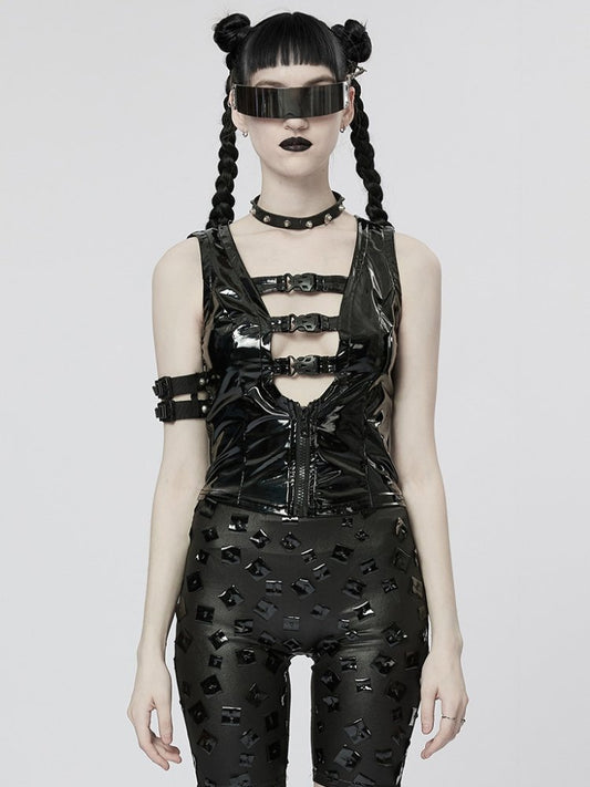 PUNK sexy patent leather vest【s0000001085】