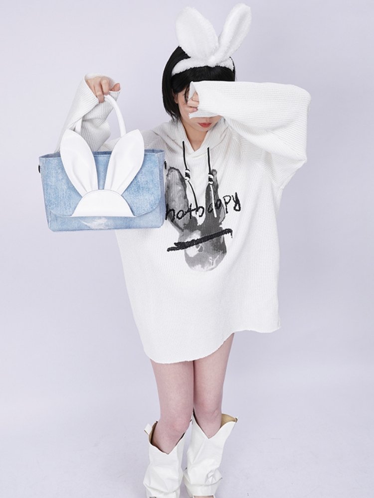 Rabbit design denim tote bag【s0000001037】