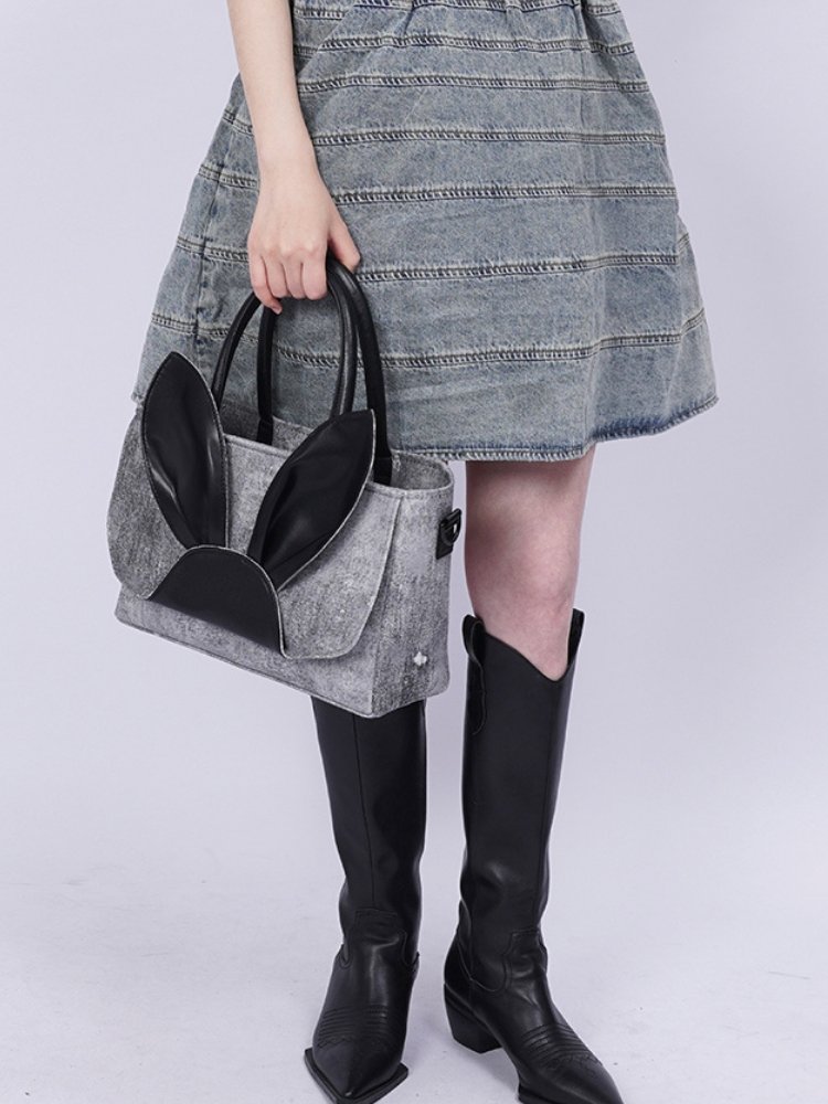 Rabbit design denim tote bag【s0000001037】