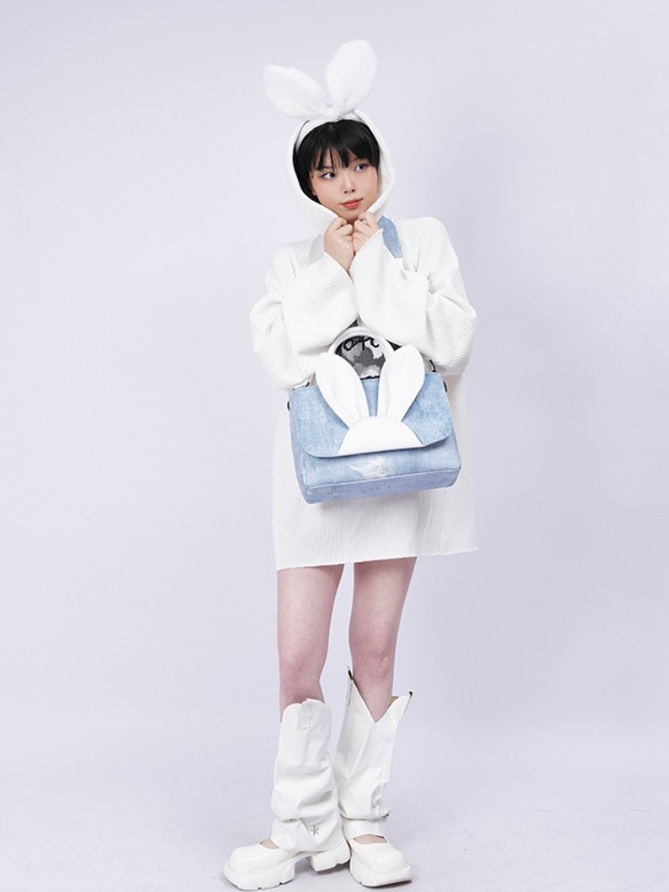 Rabbit design denim tote bag【s0000001037】