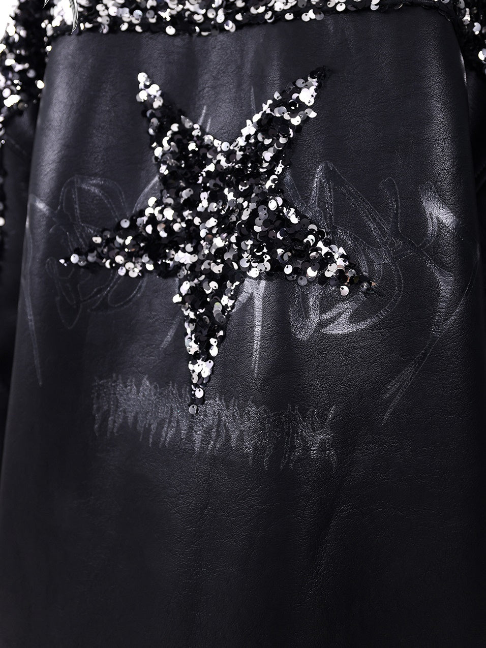 Sequined Stars Loose Leather Jacket【s0000000317】